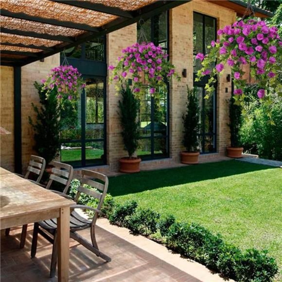 Artificial VineSilk Petunia Flowers,HangingPlant in Basket,Coconut Lining Basket - Picture 3 of 5